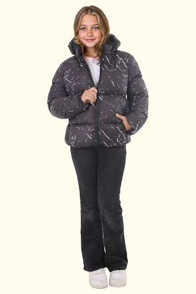 Royalside Girl's Black Puffer Jacket - Detachable Hood, Water and Windproof, with Pockets