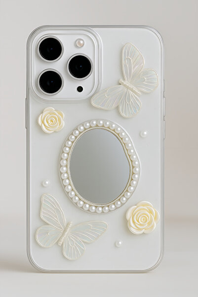 Fibaks Apple iPhone 11 Pro Max Case 3D Butterfly Rose Pattern Mirrored Glitter Transparent Design Silicone Cover