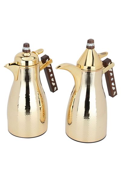 Alsaif Gallery Golden Maymouna Thermos Set With Wooden Handle, Two Pieces