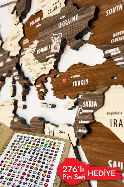 Colorfull Worlds 3D Wooden English World Map - 150X80Cm - Home Office Gift Wall Decoration