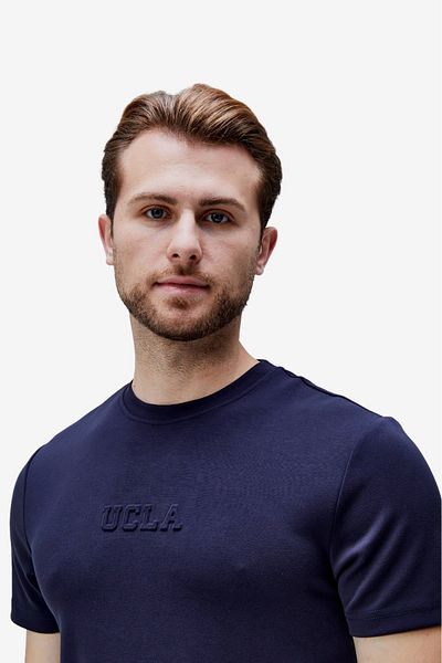 UCLA Canary Navy Blue Crew Neck Seersucker Printed Standard Fit Men's Tshirt