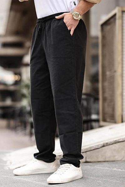 DARK AND BRIGHT Unisex Boyfriend Summer Linen Trousers Raw Cloth Painted Fabric