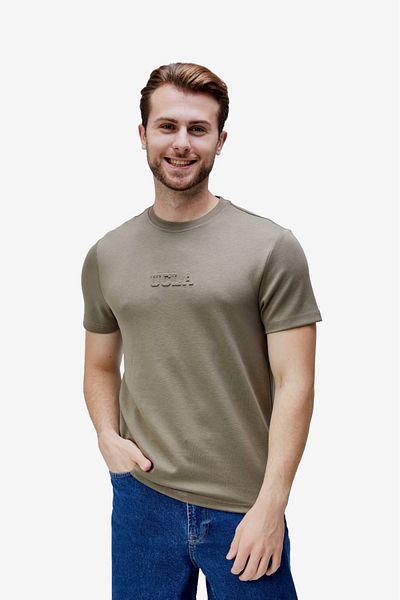 UCLA Canary Khaki Crew Neck Seersucker Printed Standard Fit Men's Tshirt