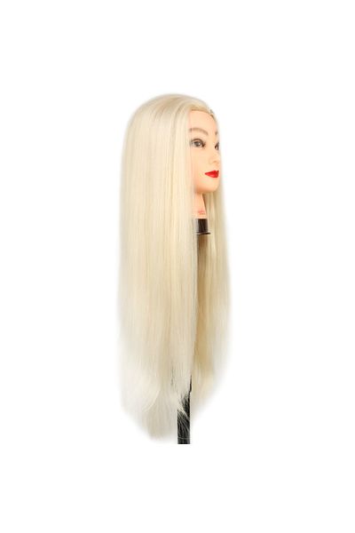 İnter Hairdresser Training Mannequin Work Head Fiber Synthetic Platinum 65 cm