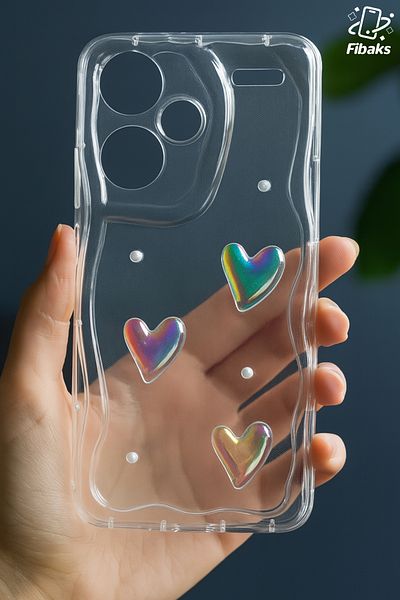 Fibaks حافظة هاتف Xiaomi Redmi Note 13 Pro Plus ثلاثية الأبعاد بتصميم لؤلؤة القلب وغطاء سيليكون لحماية الكاميرا