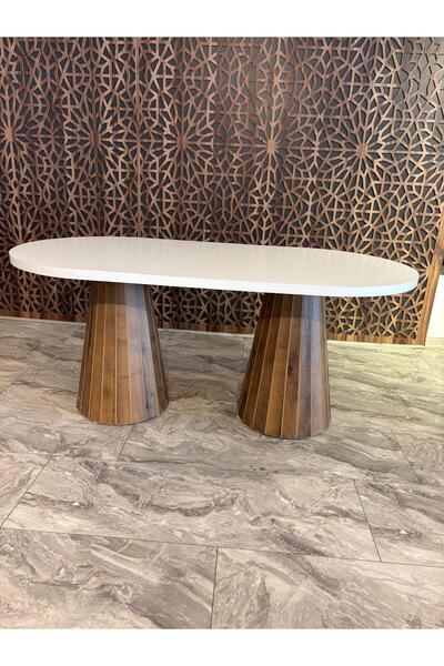 DOĞUKAN HOME TRAVERTEN OVAL PİRAMİI YEMEK MASASI