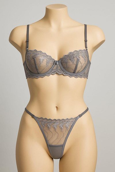 DE JUMO Women's Brode Bottom Top Bra Set