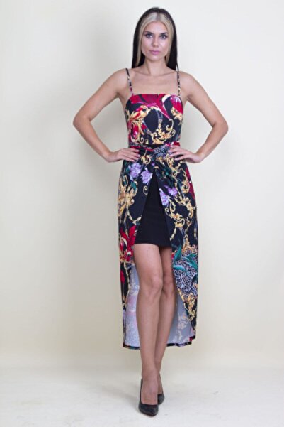 Şans Tekstil Women's Blue Strap Front Detailed Dress 26a17658