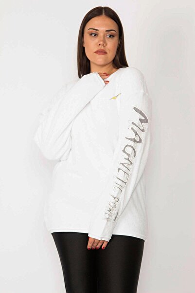 Şans Жіночий великий розмір рушник-светр з деталями на рукавах 65n28517