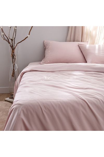 Madame Coco Loris Doppelbett-Bettbezug-Set, bestickt, 100 % Baumwolle, Puder