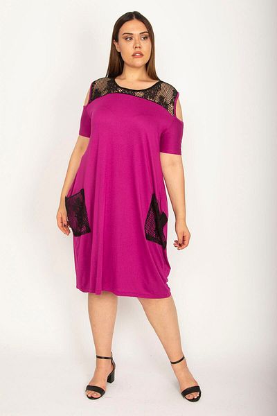 Şans Γυναικεία ρόμπα Fujya Plus Size και φόρεμα από διχτυωτό τσέπη λεπτομερές φόρεμα βισκόζης 65n35698