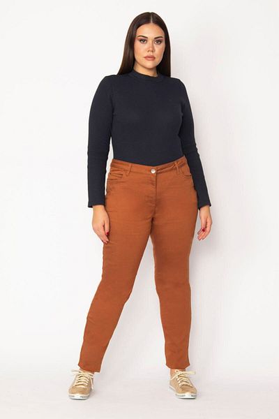 Şans Women's Large Size Cinnamon Lycra Gabardine Fabric 5 Pocket Trousers 65n29235