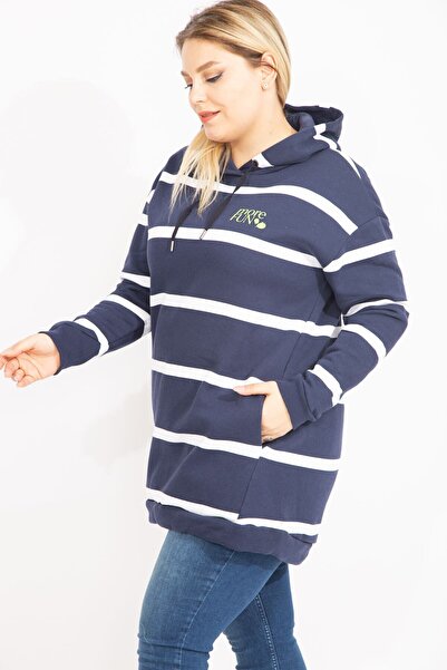 Şans Жіночий великий розмір темно-синій 3-нитковий товстий світшот з шардоном 65n35448