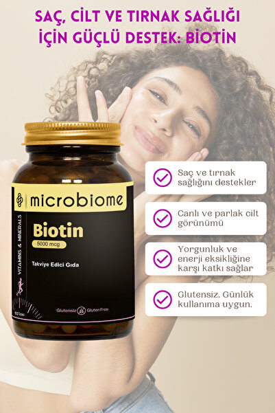 Microbiome Biotin 5000 Mcg – Saç, Cilt Ve Tırnak Bakımı Için 100 Tablet