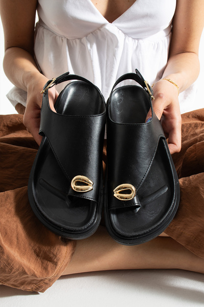 TexFoot Sandale de damă Nereida, realizate manual, confortabile și elegante, cu detaliu de cataramă aurie