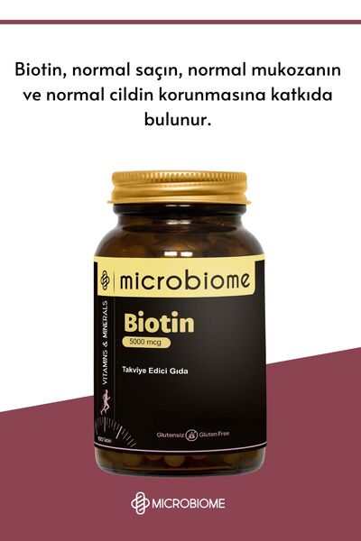Microbiome Biotin 5000 Mcg – Saç, Cilt Ve Tırnak Bakımı Için 100 Tablet