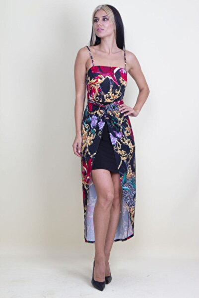 Şans Tekstil Women's Blue Strap Front Detailed Dress 26a17658