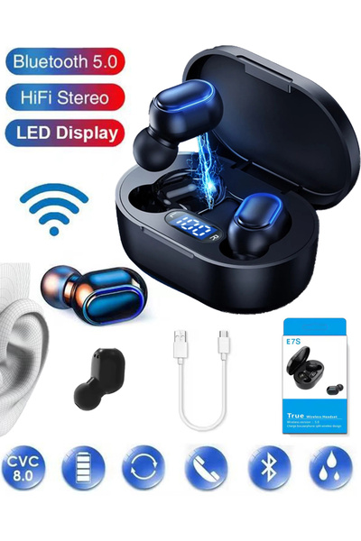 DigiMonster Eardots E7s Çift Mikrofon Extra Bass Powerbank Kutulu Bluetooth 5.0 Kablosuz Kulaklık