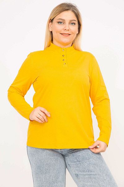 Şans Women's Yellow Large Size Cotton Fabric Buttoned Blouse 65n35764