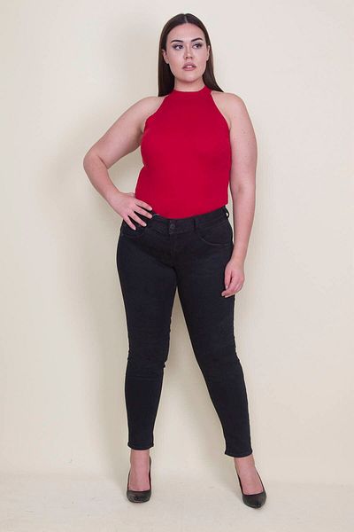 Şans Women's Large Size Black 5 Pocket Jeans Trousers 65n21314