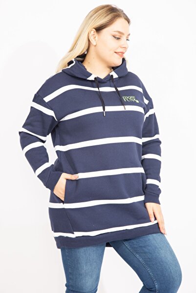 Şans Жіночий великий розмір темно-синій 3-нитковий товстий світшот з шардоном 65n35448