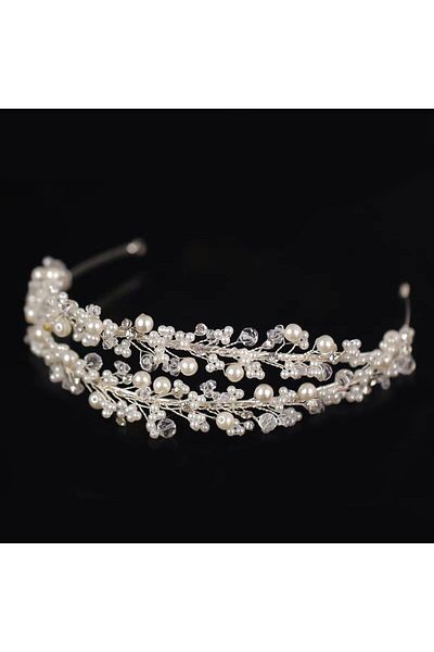 Generic Elegant White Pearl Bridal Headdress, Bridal Headdress Double Row Pearl Headband