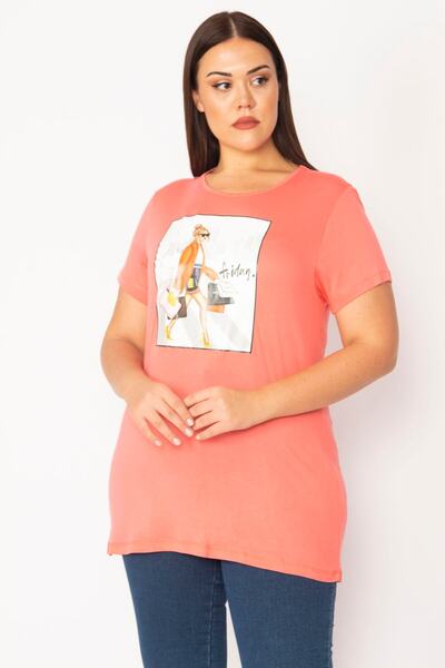 Şans Women's Plus Size Pink Digital Printed Blouse 65n28860