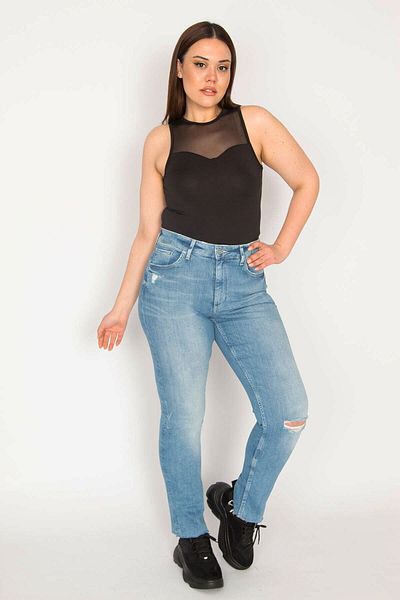 Şans Blugi skinny spălați, cu detaliu, rupte, de mărime mare, pentru femei 65n33073