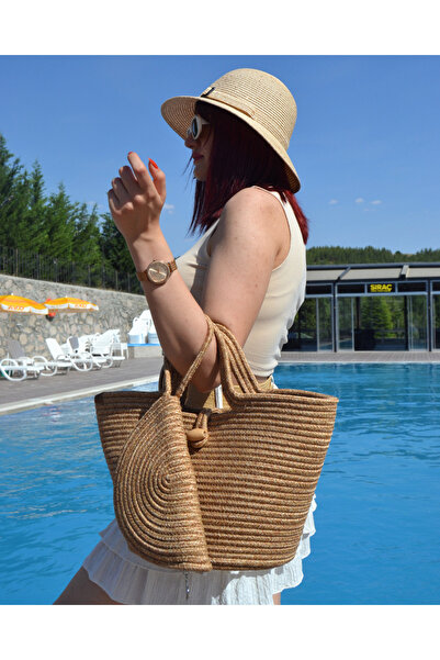 CARPELLA HOME Jute Women's Beach Bag - Zippered Summer Clutch Bag Casual Wallet Accessory