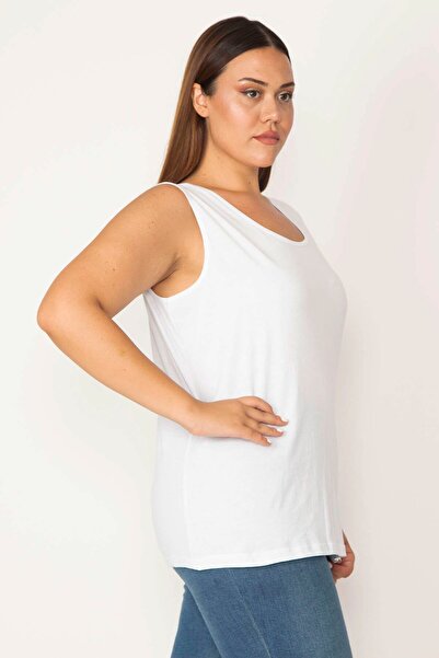 Şans Női nagy méretű fehér pamut anyagból készült ujjatlan blúz 65n27624