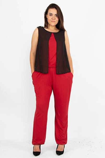 Genel Markalar Kadın Bordo Şifon Ve Boncuk Detaylı Tulum 26n12683 26n12683