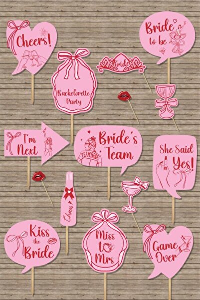 PEKSHOP Kırmızı Fiyonklar Bekarlığa Veda Konuşma Balonları Seti Bride To Be P...