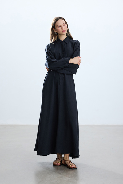 BE BLUE Μπλε ναυτικό φόρεμα με κορδόνι στη μέση