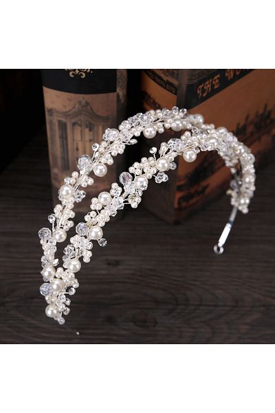 Generic Elegant White Pearl Bridal Headdress, Bridal Headdress Double Row Pearl Headband