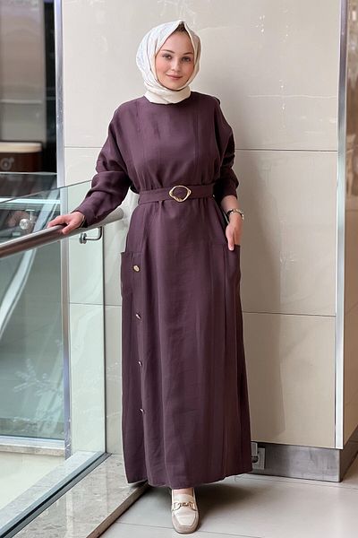 Ceremony Pasion Dress with Belt Metal Gold Buckle and Metal Buttons on the Bottom