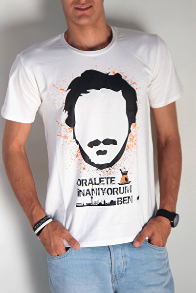 %100 Pamuklu Kısa Kollu Oversize Beyaz T-shirt - Oralete İnanıyorum Ben Baskılı