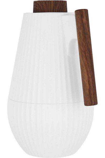 Alsaif Gallery Liar Matte White Thermos With Wooden Handle, 1 Litre