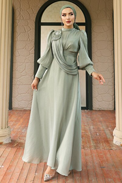 Olcay Broszka z rozkloszowanym dekoltem w kształcie hidżabu z jedwabiu Yorgo w kolorze jasnozielonym 1242