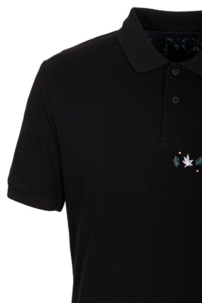 NCS Men's Polo Neck T-Shirt Black 100% Cotton Slim Fit Ribbed Sleeve Embroidered T-Shirt Jeans 1169