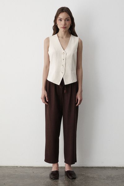 JASTE Women's Lined Button Detail Linen Vest