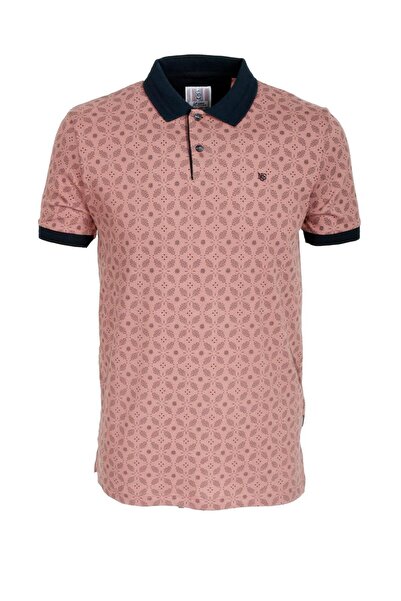 NCS Erkek Polo Yaka Tişört Desenli Gül Kurusu %100 Pamuk Slim Fit T-shirt Jea...