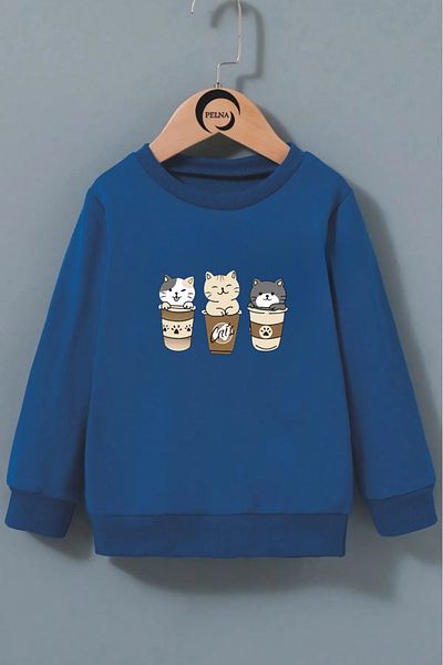 Pelna Blue Special Design Printed Cotton Kids Sweatshirt