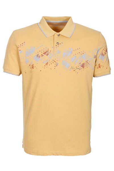 NCS Erkek Polo Yaka Tişört Sarı Slim Fit Ribanalı %100 Pamuk Desenli T-shirt ...