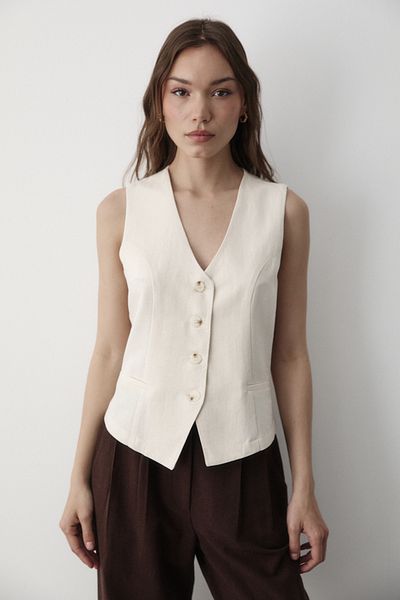 JASTE Women's Lined Button Detail Linen Vest