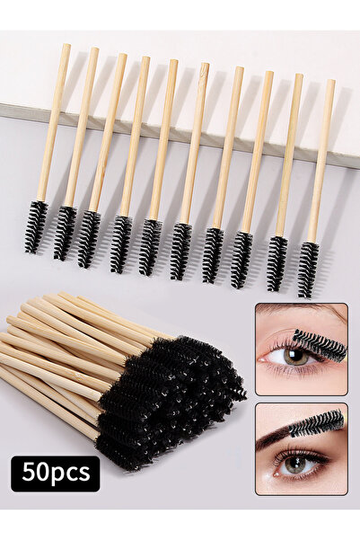 Choice فرشاة رموش بمقبض من الخيزران باللون الأسود، 50 قطعة، فرشاة مكياج، تمديد الرموش، عصا ماسكارا، أدوات تطبيق العين