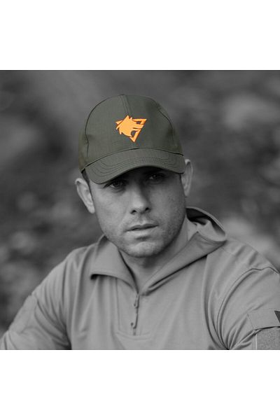 Wolftrap Tactical Khaki Ripstop Hat with Orange Wolf Logo