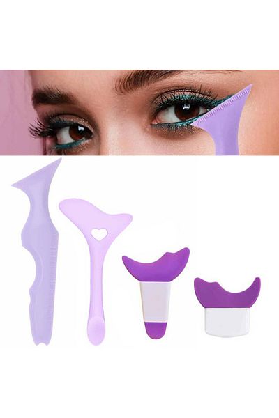 Choice Purple 4 Pcs Set Multi Functional Eye Makeup Assistant Combination Silica Gel Paint Eyeliner Eyelash