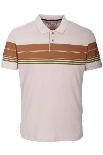 NCS Erkek Polo Yaka Tişört Bej %100 Pamuk Slim Fit Ribanalı Kol Çizgili T-shi...