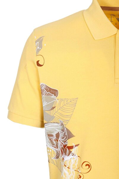 NCS Men's Polo Collar T-Shirt Yellow 100% Cotton Slim Fit Rib Sleeve Floral Pattern T-Shirt Jeans 1189
