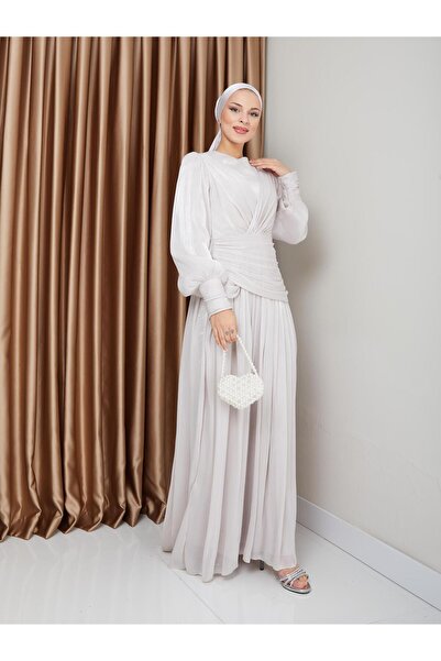 Olcay Křišťálový šifon se setrvačníkem a detailem záhybu hidžáb večerní šaty Stone 1230